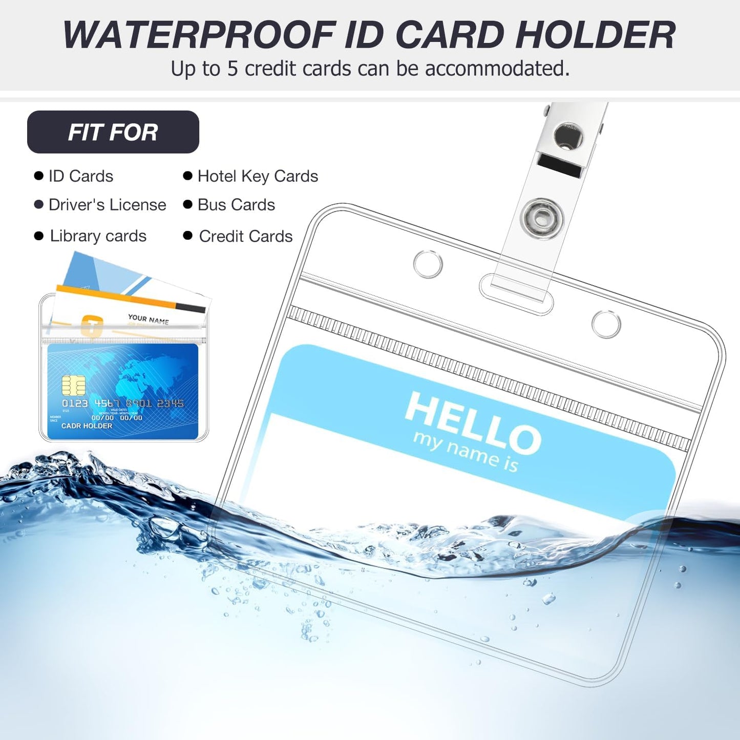 50 Pcs Badge Holders with Clip Extra Thick Clear Name Badge Holders Card Holder Plastic Horizontal Name Tag Holder with Waterproof Resealable Zip