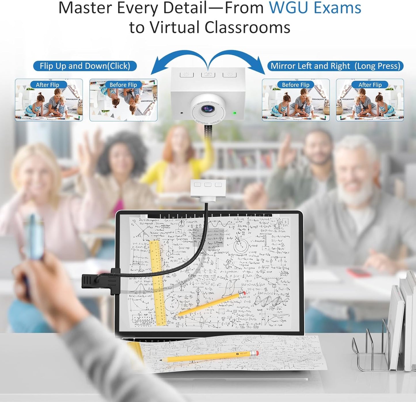 Webcam 1080P for PC, Eye Contact Webcam for Desktop Computer (White)