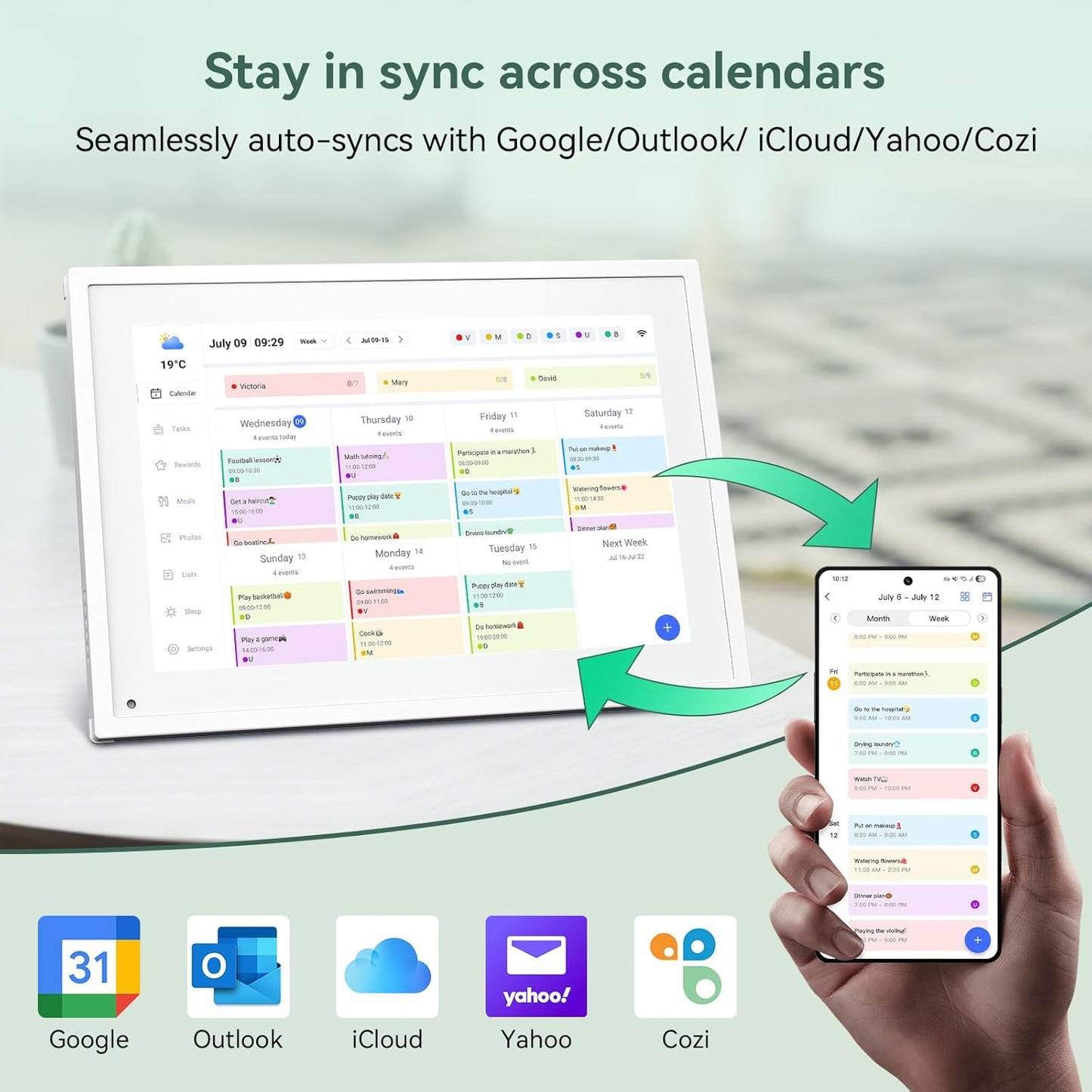 10.1 Inch WiFi Digital Calendar, Smart Touchscreen Interactive Display for Family Schedules Chore Chart, Meal Planner, To Do List, Smart Sync Switchable Digital Photo Frame w/Desk Stand