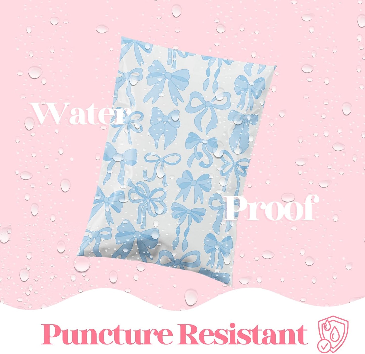 14.5x19 Designer Poly Mailer 100 Pack Heavy Duty Waterproof Self Seal Shipping Bags for Small Business Large Mailing Envelopes Bulk Tear Resistant Packaging Blue Bows