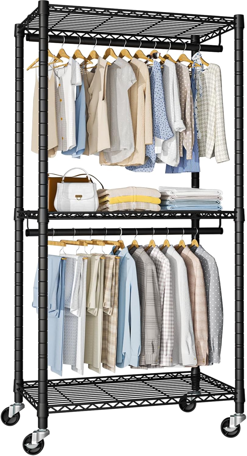 Heavy-Duty Portable Closet, 30"W x 14"D x 76"H, Black, Carbon Steel