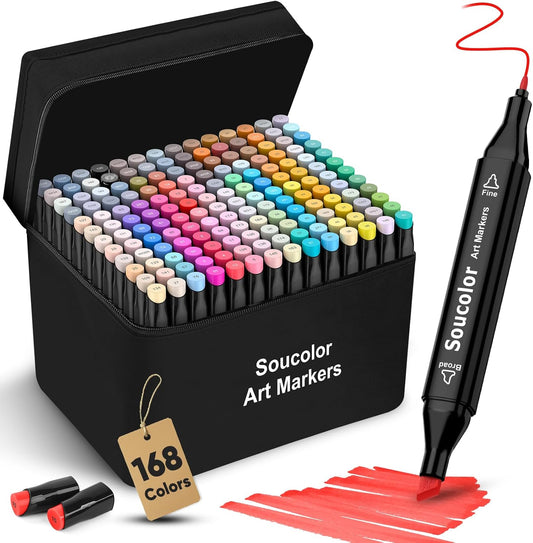 Alcohol Based Marker with Case, 168 Colors Dual Tip Permanent Art Markers for Book Painting Card Making Coloring Illustrations Sketch
