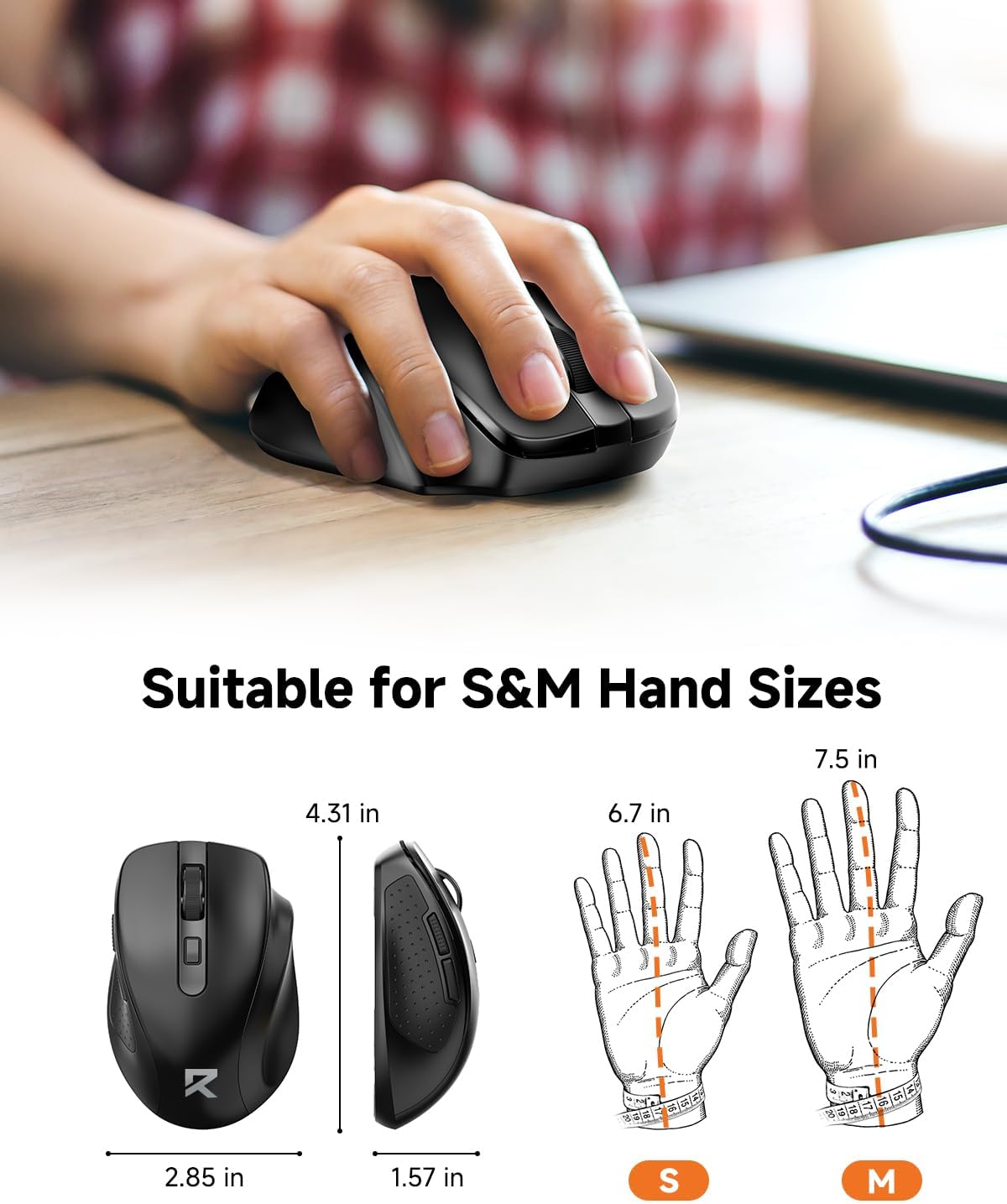 Redragon BM-4092 Wireless Mouse, 5 Level 4000DPI, 18 Months Battery, 2.4GHz Cordless, Portable Optical Computer Mouse for Laptop, PC, Chromebook, Windows, Mac, for Small Hand