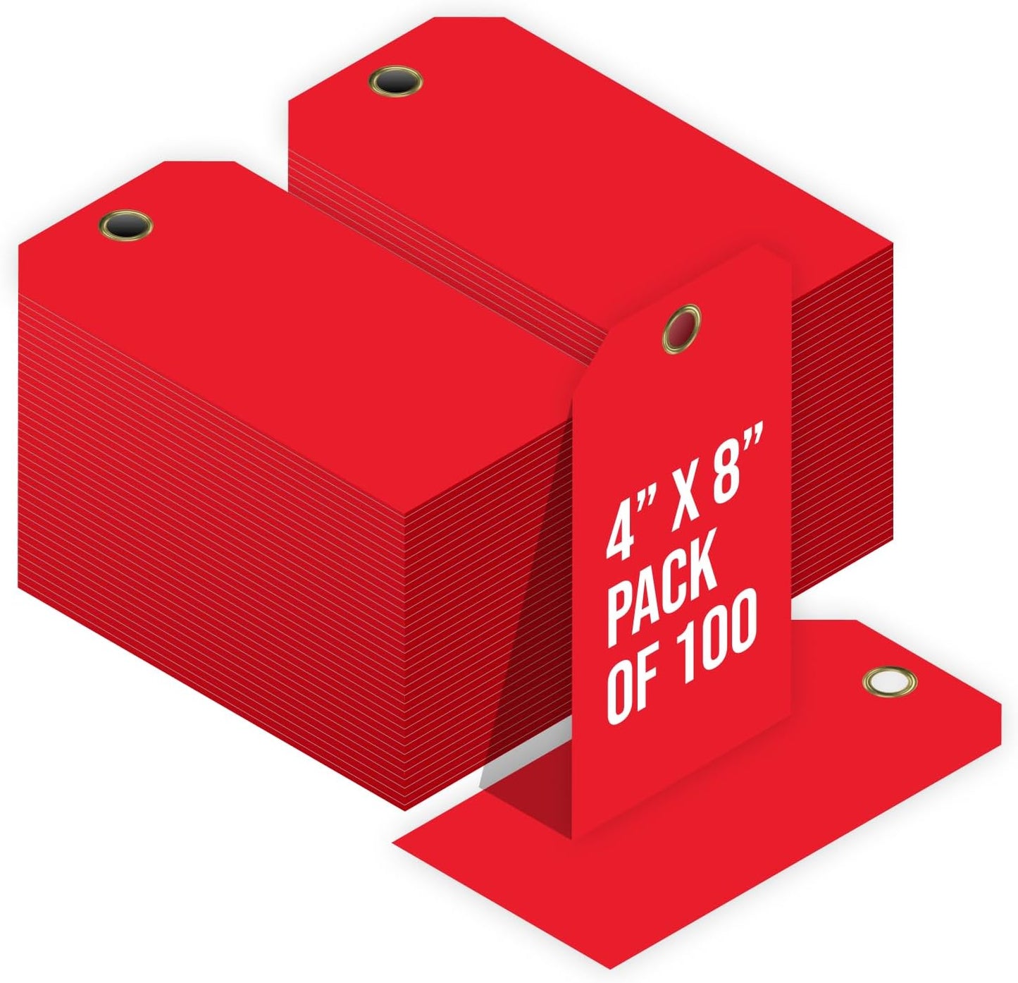 Tags 4 Less 15 Mil Waterproof Plastic Tags, Pack of 100 – 4” x 8” Heavy Duty Plastic Tags for Labeling, Outdoor Tagging, Equipment Labeling, Luggage, Valves & More (Red)