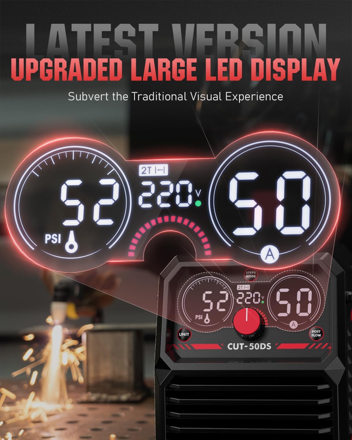 YESWELDER CUT-50DS Plasma Cutter, 50Amp Air Power Large Digital Display 110/220V Dual Voltage IGBT Inverter Plasma Cutting Machine