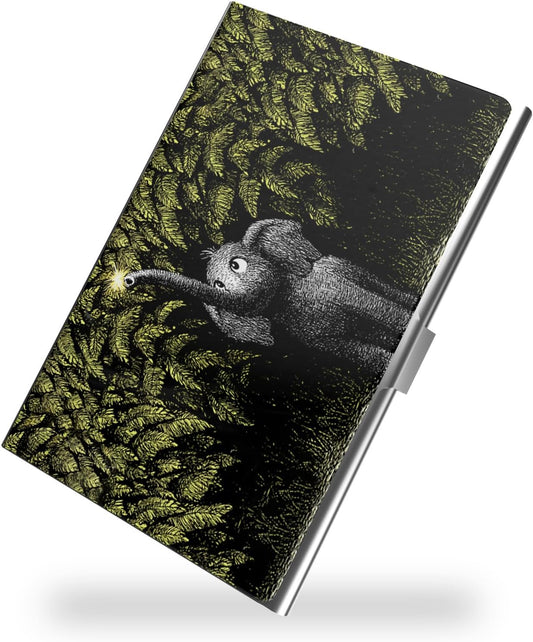 Business Card Metal Slim Organizer, Professional Stainless Steel Square Pocket Wallet for Office Workers, Compact and Portable for Pockets (Elephant A)