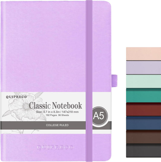 Lined Hardcover Journal Notebook, A5 192 Pages 100Gsm Thick Paper College Ruled for School,Note Taking,Work,Diary，5.7''*8.3'',Lavender