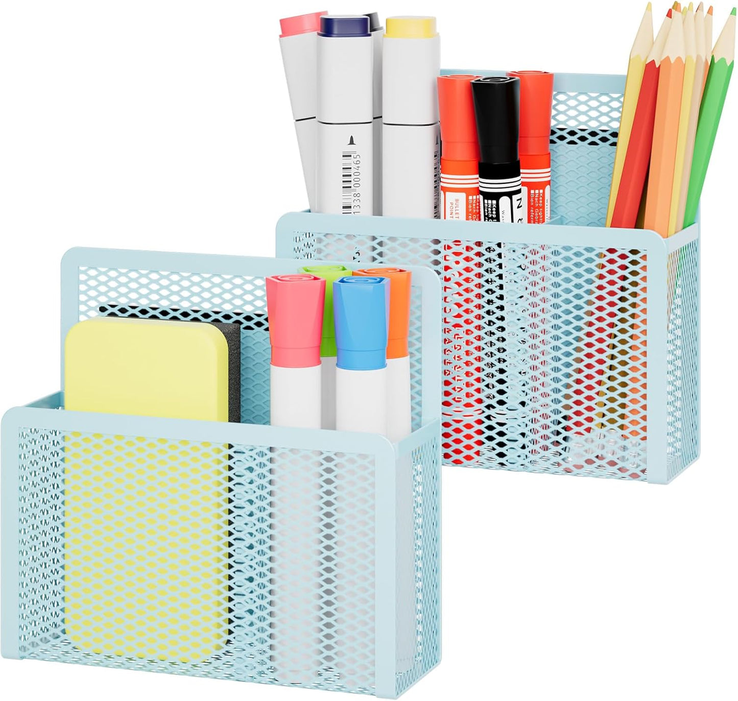Magnetic Dry Erase Marker Holder, Mesh Pen Holder for Whiteboard，Magnet Pencil Organizer Storage for Refrigerator Locker Accessories Organizer for Home, School and Office(Blue)