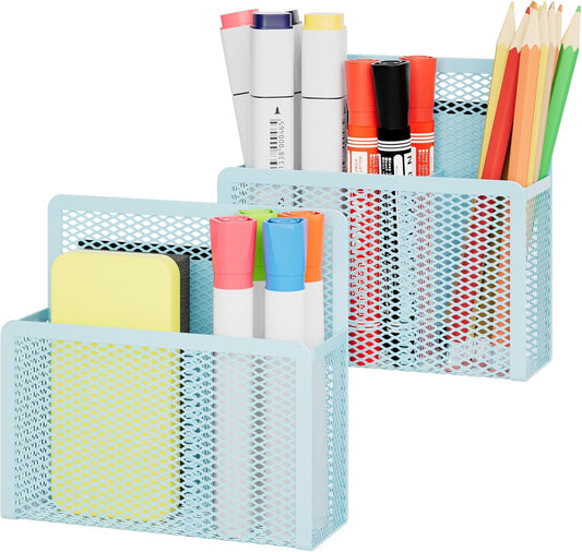 Magnetic Dry Erase Marker Holder, Mesh Pen Holder for Whiteboard，Magnet Pencil Organizer Storage for Refrigerator Locker Accessories Organizer for Home, School and Office(Blue)