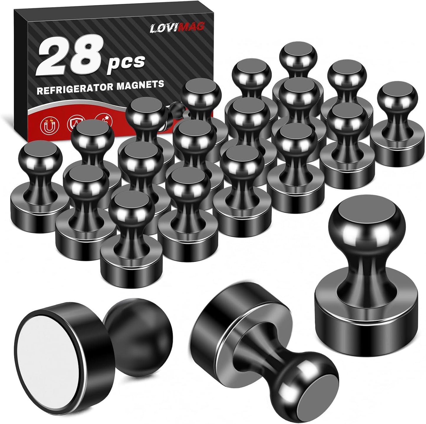 LOVIMAG Fridge Magnets - 28 Pcs Strong Neodymium Magnets for Whiteboard, Refrigerator, Kitchen, Office, School, Locker, Map Decorative