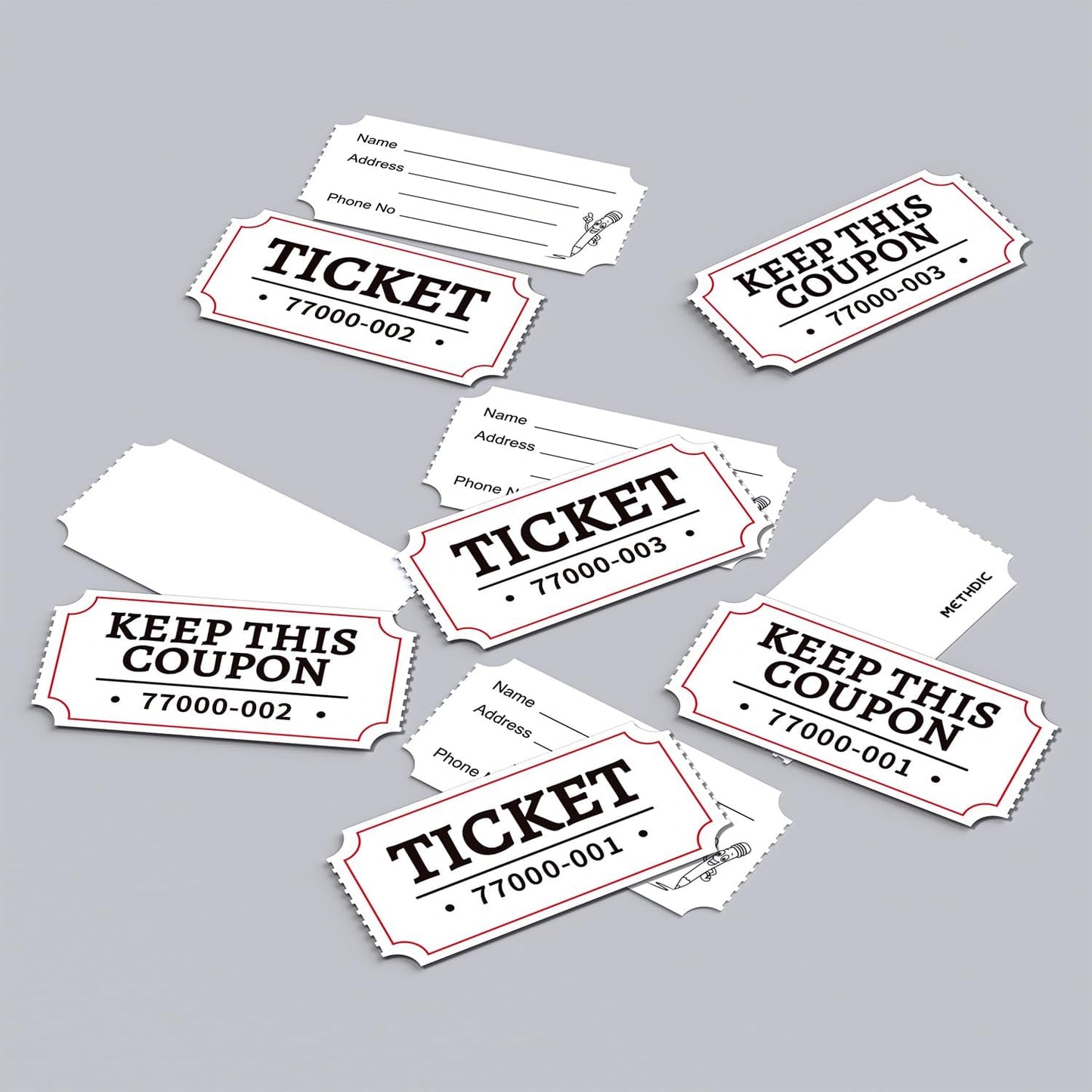 Methdic 2000 White Double Raffle Tickets Roll, Ticket for Events, Entry, Class Reward, Fundraiser & Prizes