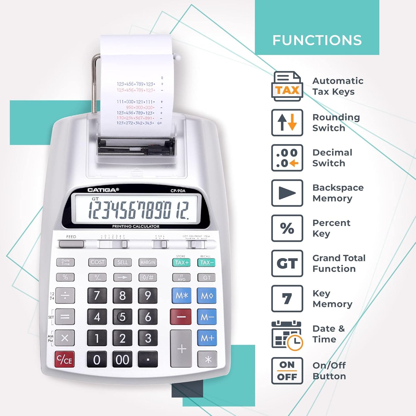 CATIGA New & Upgraded 2025 Printing Calculator Adding Machine 10 Key, Desktop Home Office Calculator with Paper Roll Print Out, Accounting Business Finance
