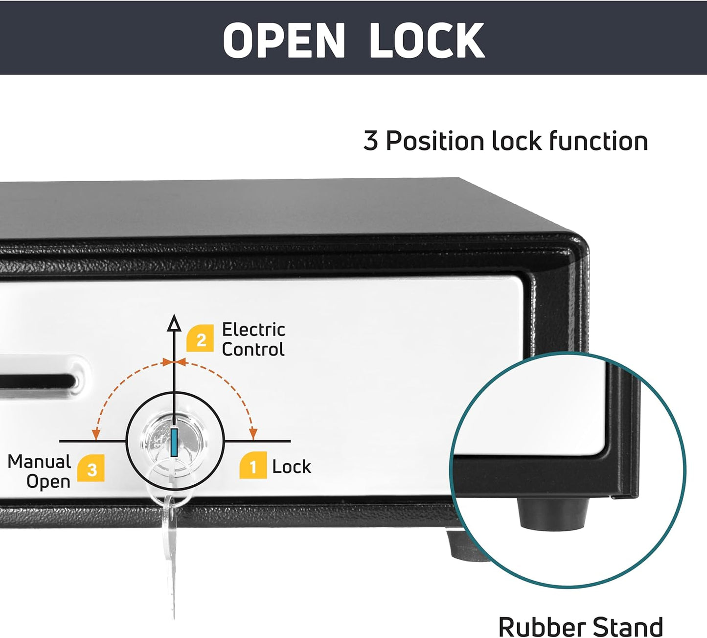 HK SYSTEMS 16inch Cash Drawer for POS, No Logo, Black, DC 24V/Micro Switch, RJ12, 1slot, Removable and Adjustable cash tray 5-bill/5-coin Metal wire gripper, 6Keys #135, Stainless Steel front, HK box