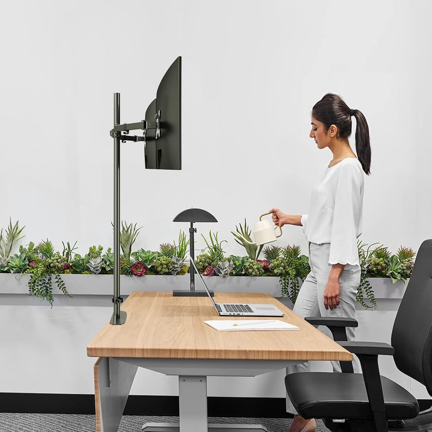 Pholiten Extra Tall Dual Monitor Stand, Dual Monitor Mount, Desk Mount up to 47 inch Pole, 2 Monitor Stand, Computer Monitor Arm, Fully Adjustable Stand for up to 27 inch Screens