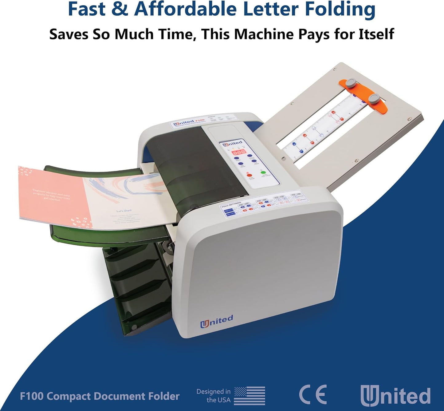 United Office Products F100 Automatic Paper Folding Machine, 200-Sheet Capacity, Folds Letter and Legal Size Paper, High-Speed Letter Folding Machine for Offices, Schools and Churches