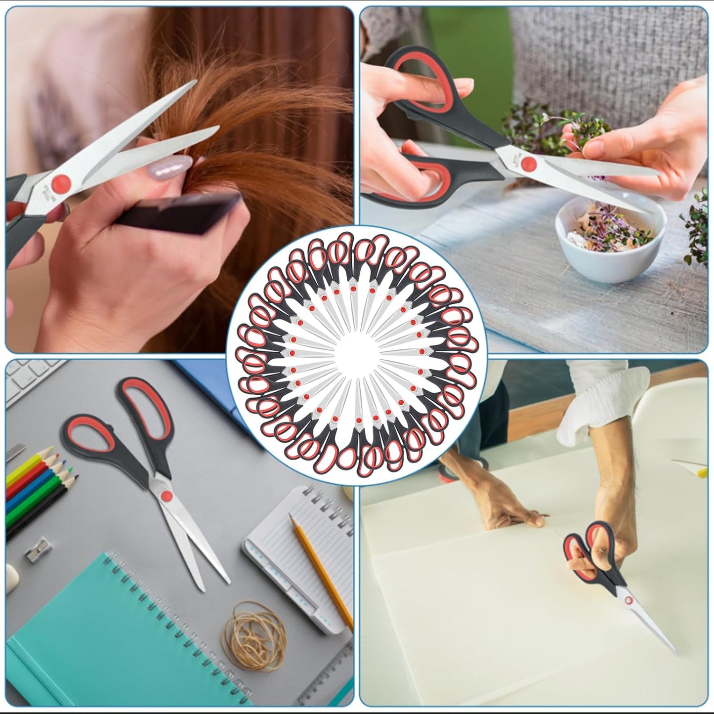 Scissors All Purpose for Office Heavy Duty, 8" Scissors Bulk Pack of 24 for Home Craft Sewing Fabric Supplies, High/Middle School Student Teacher Scissor,Right/Left Handed