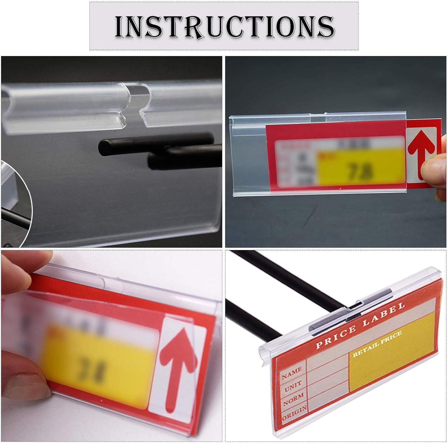 120PCS Clear Plastic Label Holders Clear Plastic Bin Clip Labels for Baskets Wire Shelf Price Card Tag, Aulufft Transparent Label Holder with 120pcs Paper Labels for Storage Bins (2.36 x 1.65 inches)