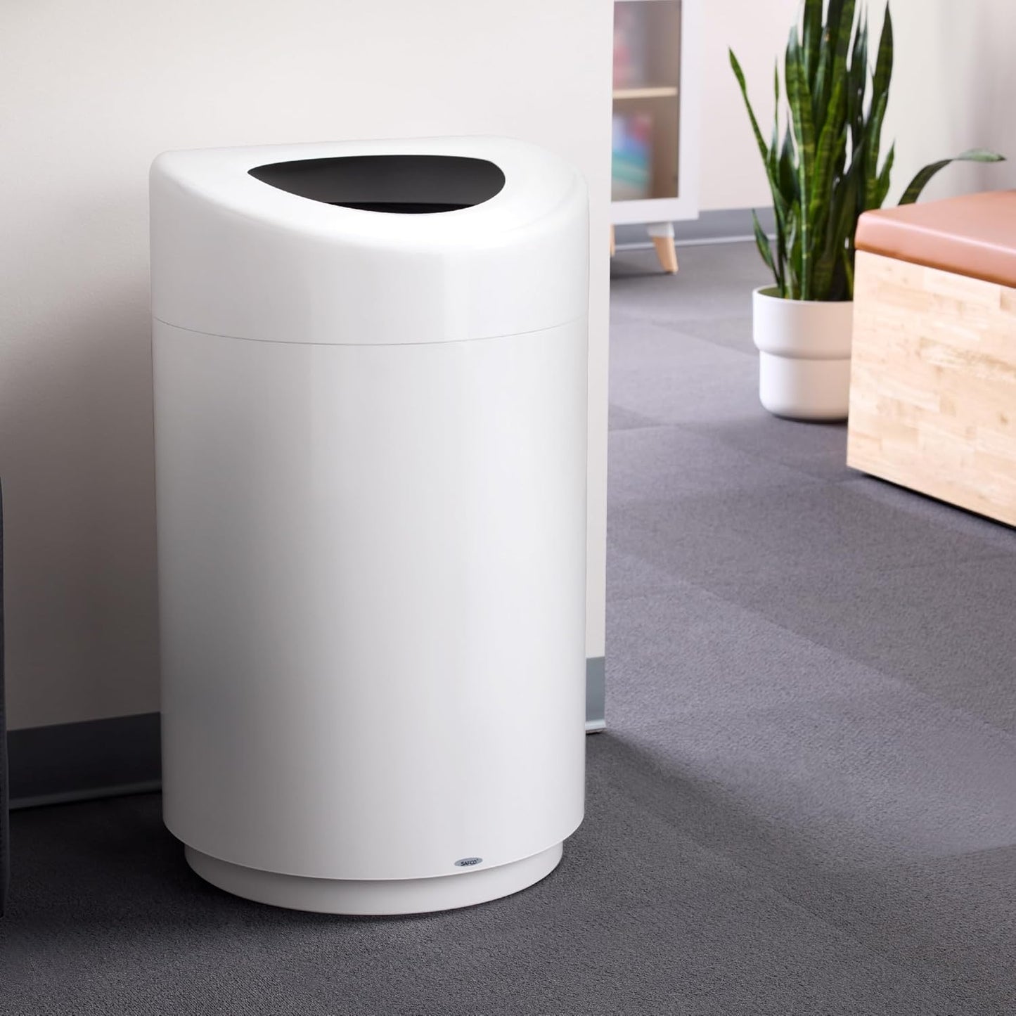 Safco Open Top Trash Can, 30 Gallon Stainless Steel Modern Garbage Can for Indoor Use, White