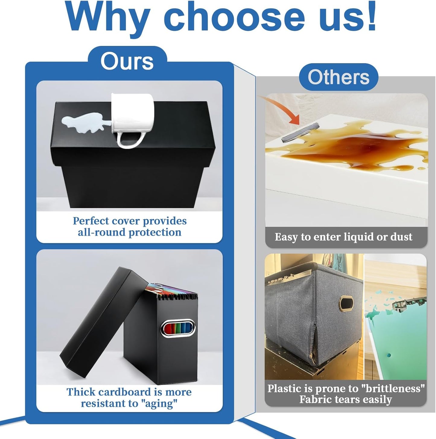 File Organizer Box with Lid, Collapsible Hanging File Folder Storage Boxes for Documents, Portable Filing Organizer for Office, Home, Classroom(Black, 2 Pack)