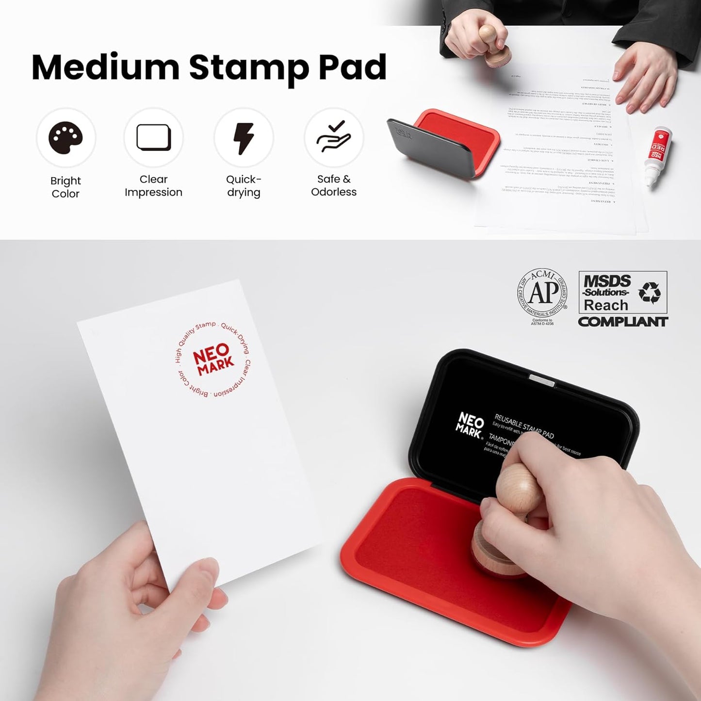 Medium Stamp Pad -2.8"x 4.4", Magnetic Lid, Premium Quality Felt Stamp Pad (Red)