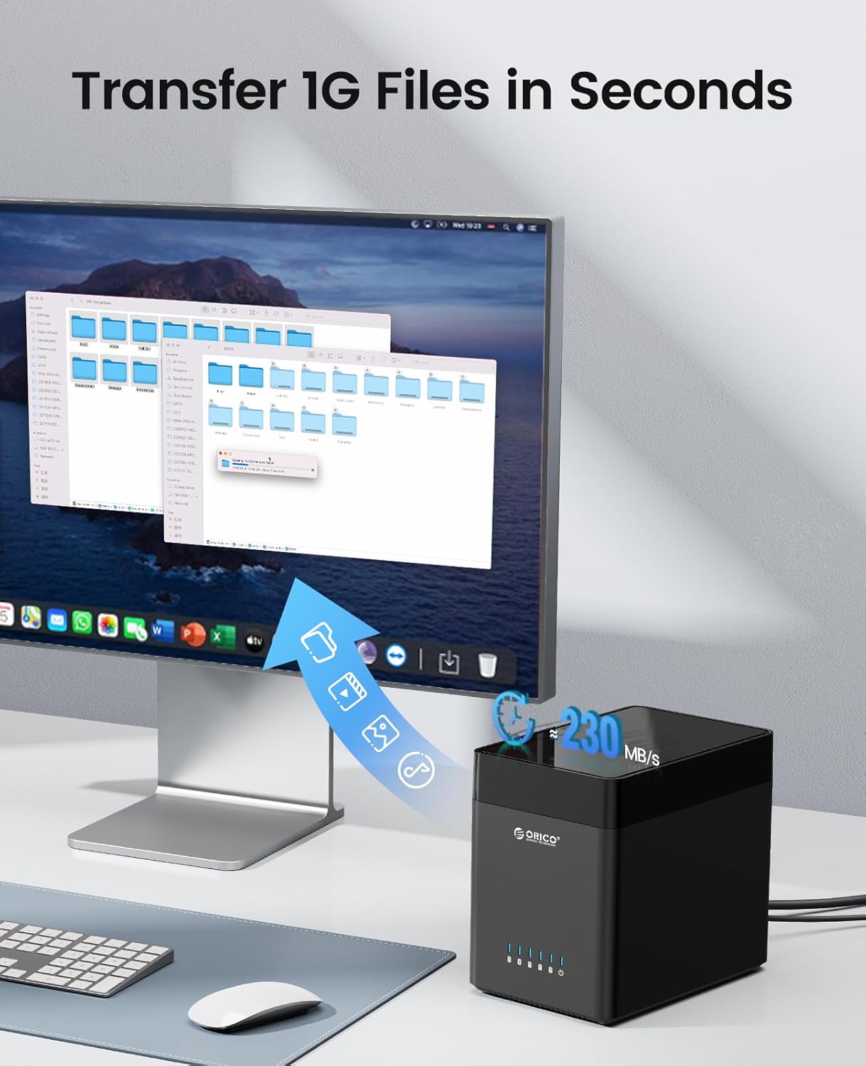 ORICO 5 Bay 3.5 Inch Hard Drive Enclosure USB C to SATA Magnetic Tool-Free External HDD Enclosure with 12V/6.5A Power Adapter for Family Storage Expansion Up to 90TB(5x18) - DS500C3