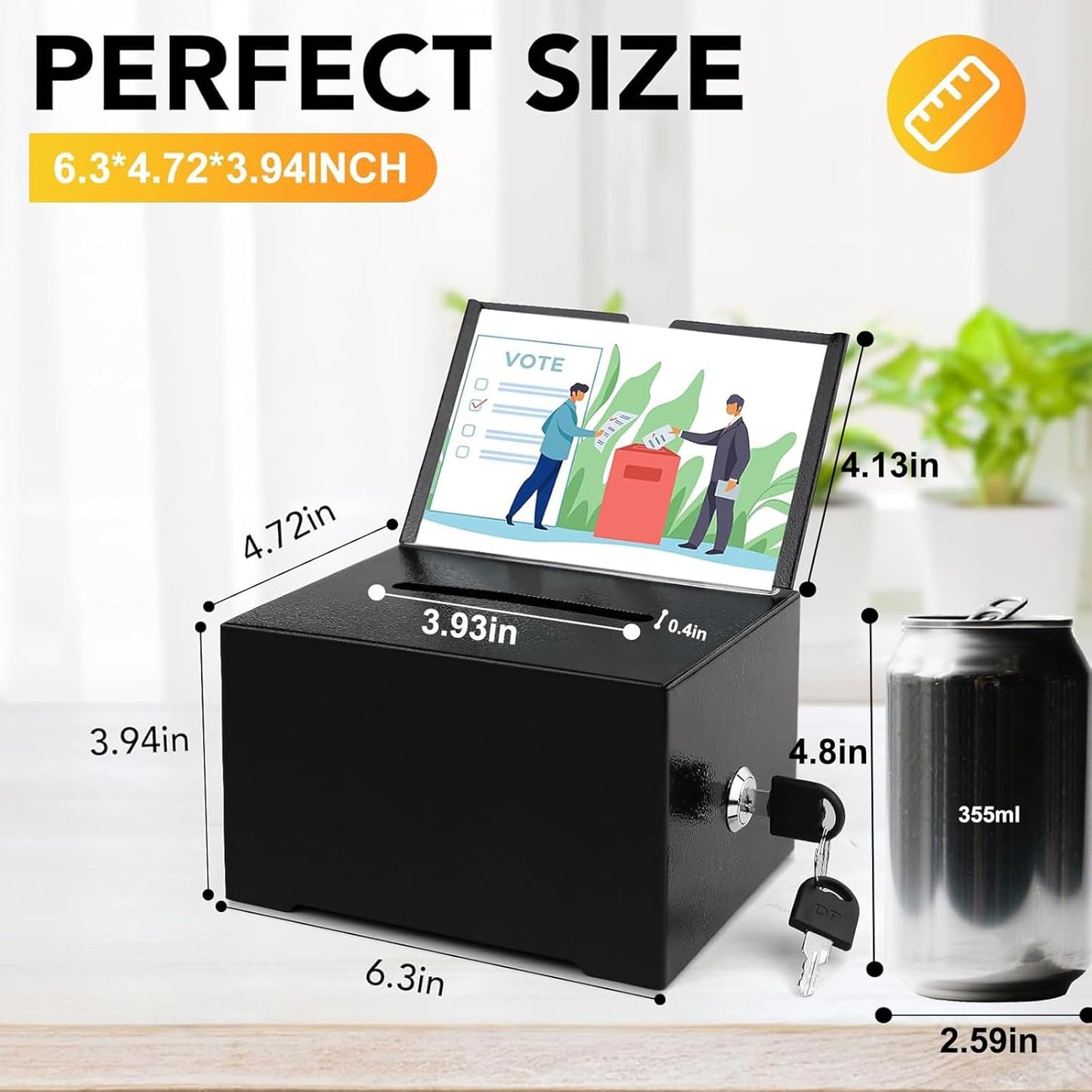 Tip Jar 3 PCS Suggestion Box with Slot and Lock Metal Donation Raffle Fundrais Cash Ballot Money Ticket Bartender Voting Prayer Comment Teacher Mailbox Booth Card Classroom Restaurant Black