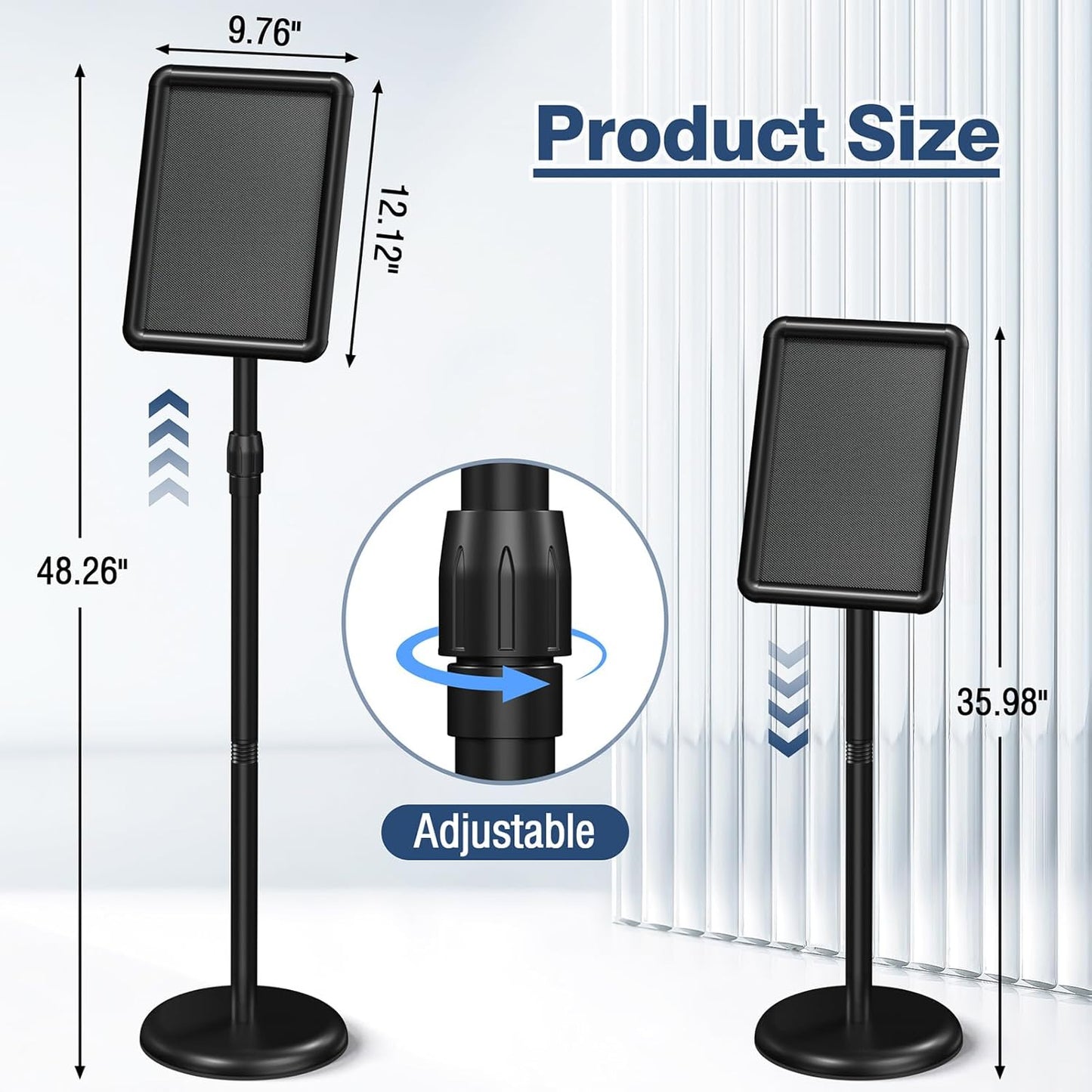 Sign Stand Floor Standing Sign Holder Sign Stands for Display 8.5 x 11 Inches Pedestal Sign Holder 360° Rotation Adjustable Signage Stand for Business Exhibition, Restaurant, Supermarket (Black)