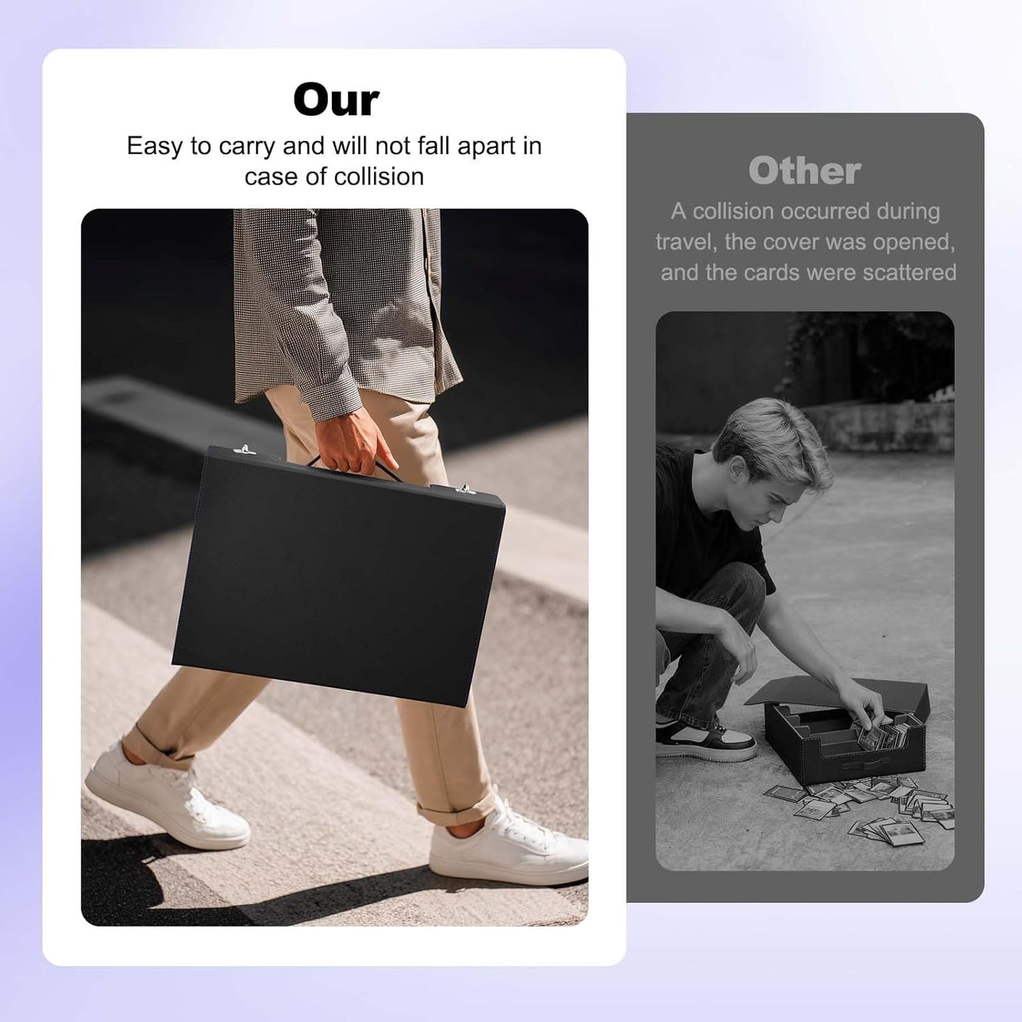 Trading Card Storage Box with Commander Display, 5 Row Magic Card Box with Handle & Aluminum Alloy Locking for 3900+ Unsleeved Cards Suits for MTG PTCG TCG Sports Cards (Black Blue)