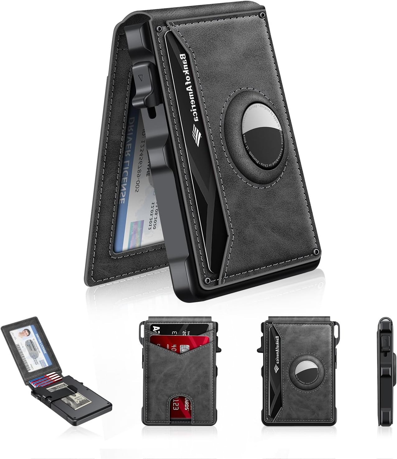 Airtag Wallet for Men, Mens Smart Wallet for Air Tag RFID Blocking, Minimalist Bifold Pop Up Aluminum Credit Card Case Holder 12+ Cards with ID Window, Gift for Men, No Airtag Included, Gray