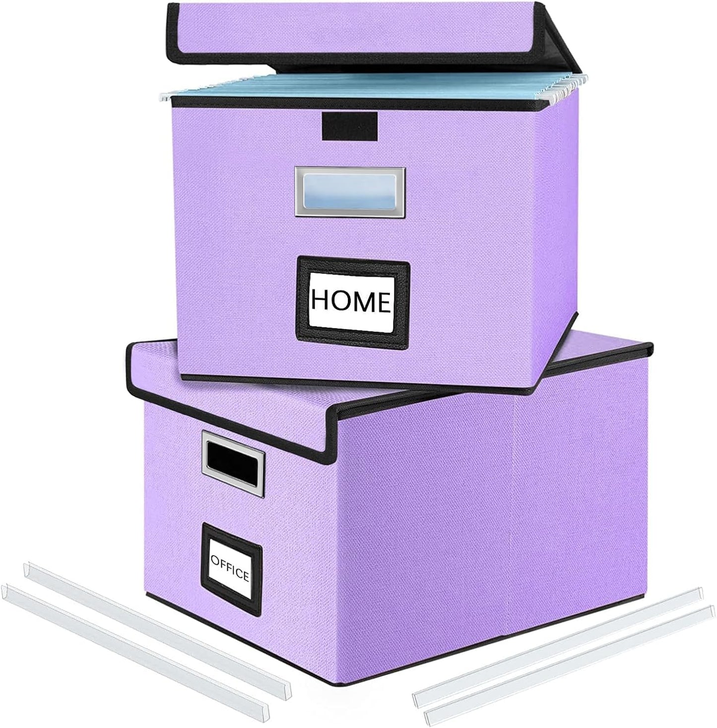 Decorative File Organizer Storage Boxes with Lid, Huolewa Linen Hanging Filing & Storage Box with Plastic Slide for Office/Decor/Home, Universal Hanging Filing Organization Box for Letter/Legal Folder