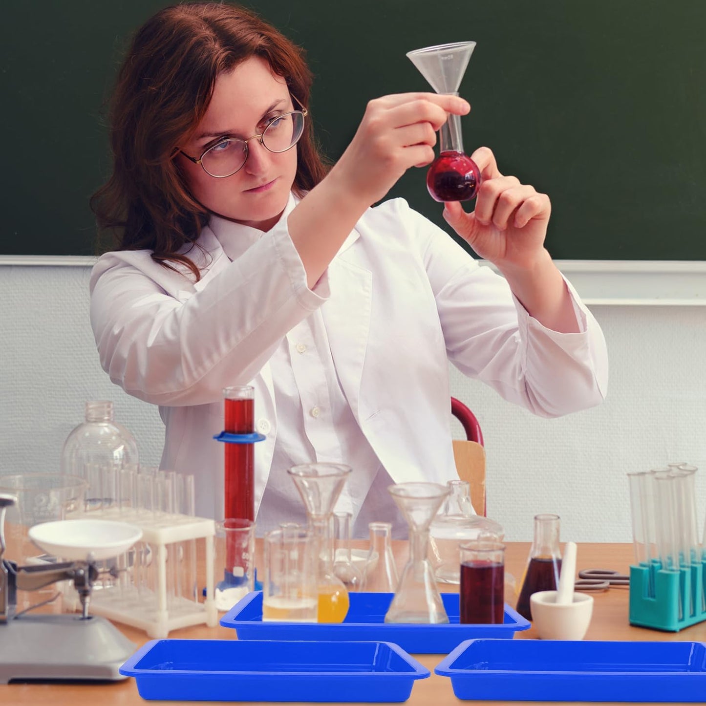 24 Pack Art Trays - Stackable Craft Trays for Kids' DIY Projects & Painting - Shallow Storage Organizer (Blue, 9.45 x 7.1 x 0.98 Inch)