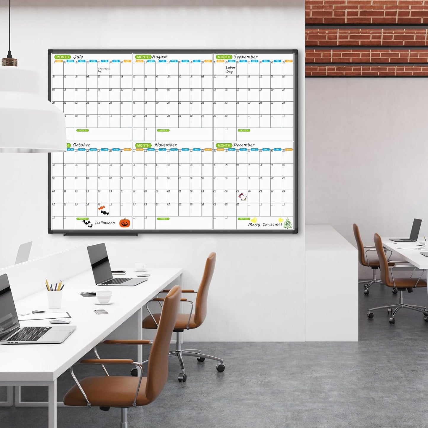 JILoffice Magnetic Dry Erase Calendar Whiteboard, 6 Months White Board Planner 48 X 36 Inch, Black Aluminum Frame Wall Mounted Board for Office Home and School