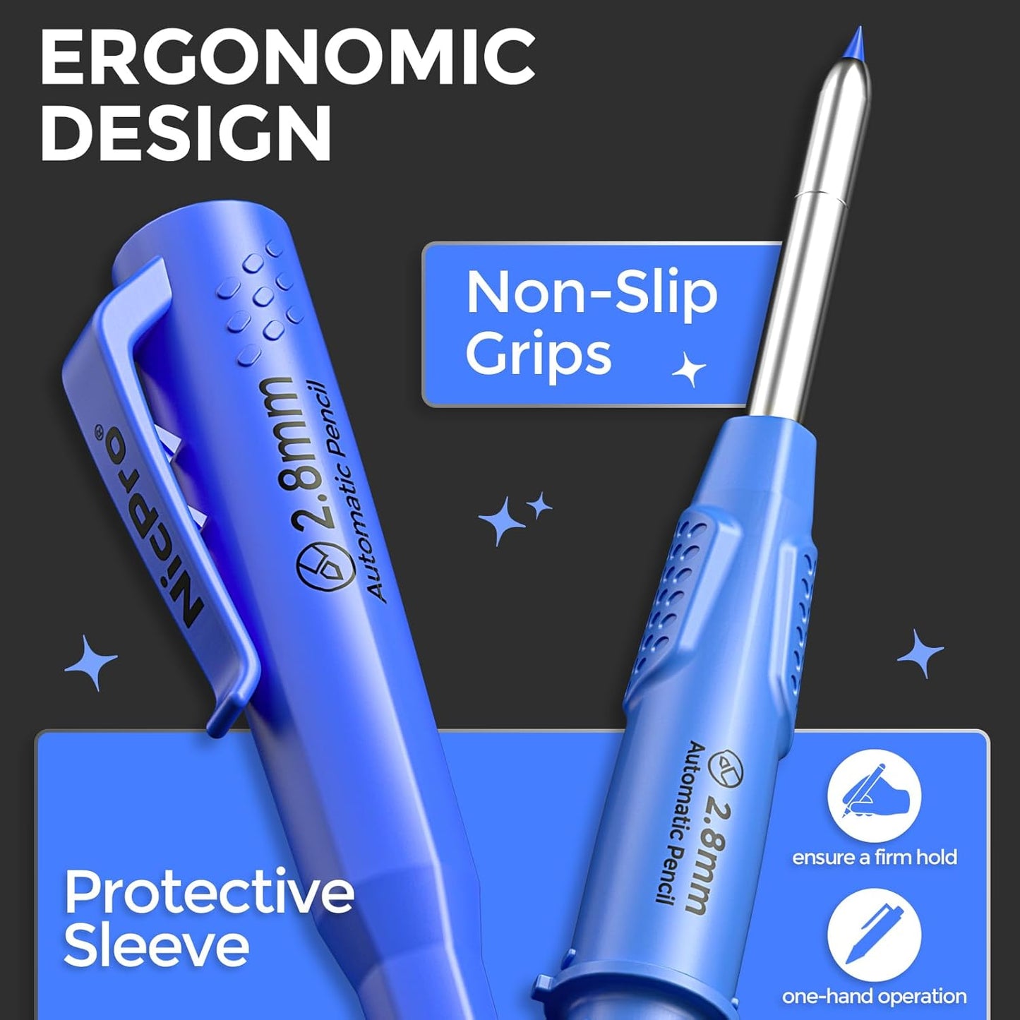 Nicpro 5 Pack CP3000 Carpenter Pencil with Sharpener, Mechanical Pencils Set with 59 Refills, Heavy Duty Construction Pencil, Carpenter Tools for Architect Marking (Red, Black, Orange, Green, Blue)