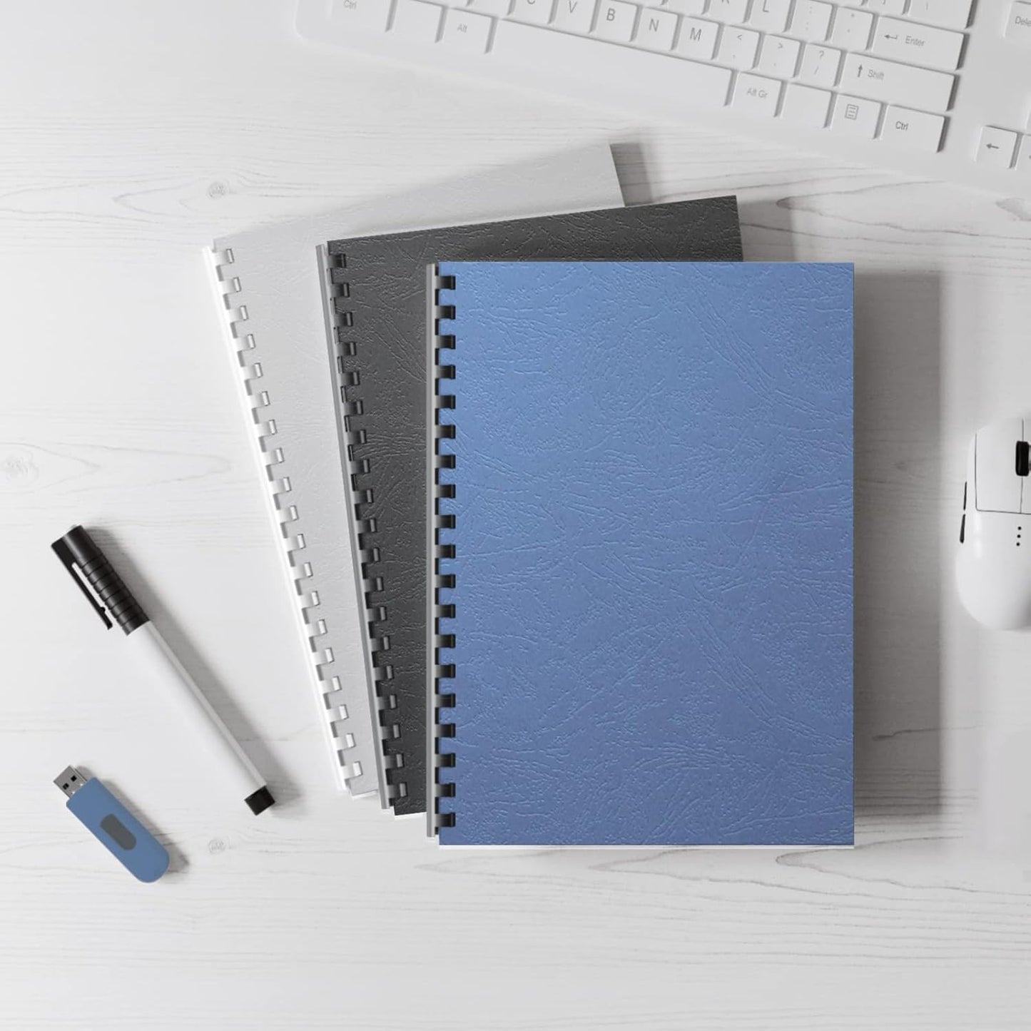 Binditek 100 Pack Grain Texture Paper Binding Presentation Covers, Letter Size, 13Mil, 90lb, 8.5 x 11 Inches, Un-Punched, Blue, Office Supplies