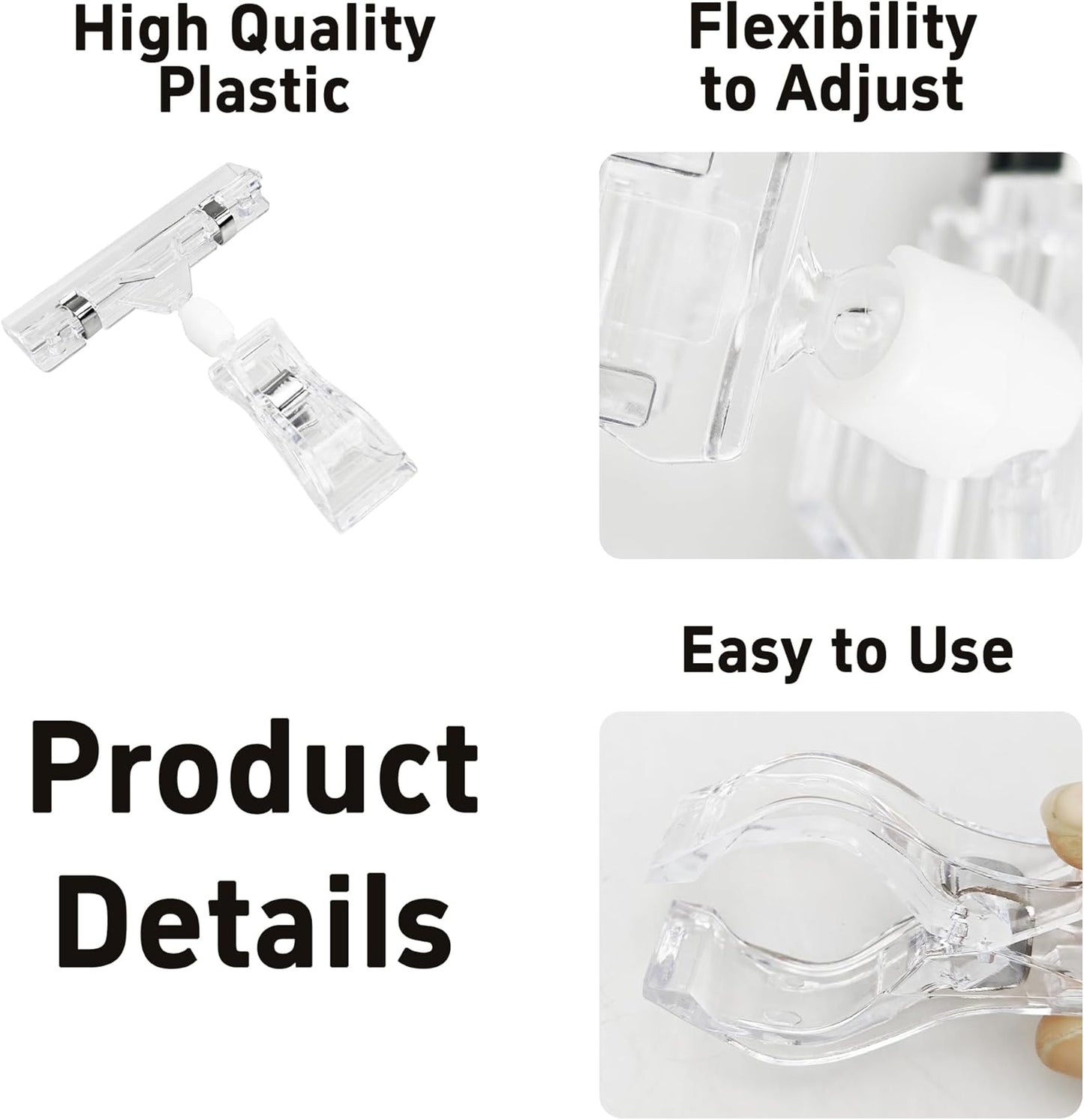 60PCS Plastic Sign Holder Clips, Rotatable Price Signs Double Display Clips, Retail Cards Clips for Merchandise/Retailers