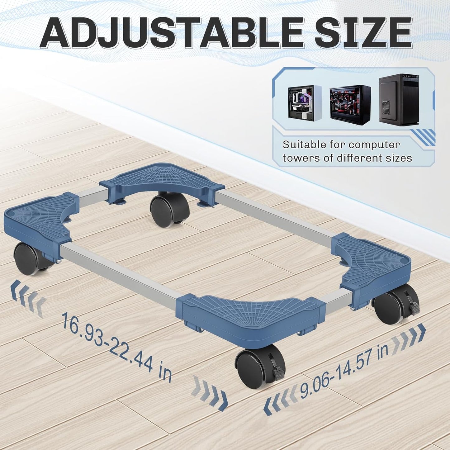 Liitrton Mobile CPU Stand, Adjustable Computer Tower Stand with 4 Locking Casters,Ventilated PC Stand for Floor with Multiple Colors, Fits Most PC Tower Under Desk Stand for Office Gamers (Blue)