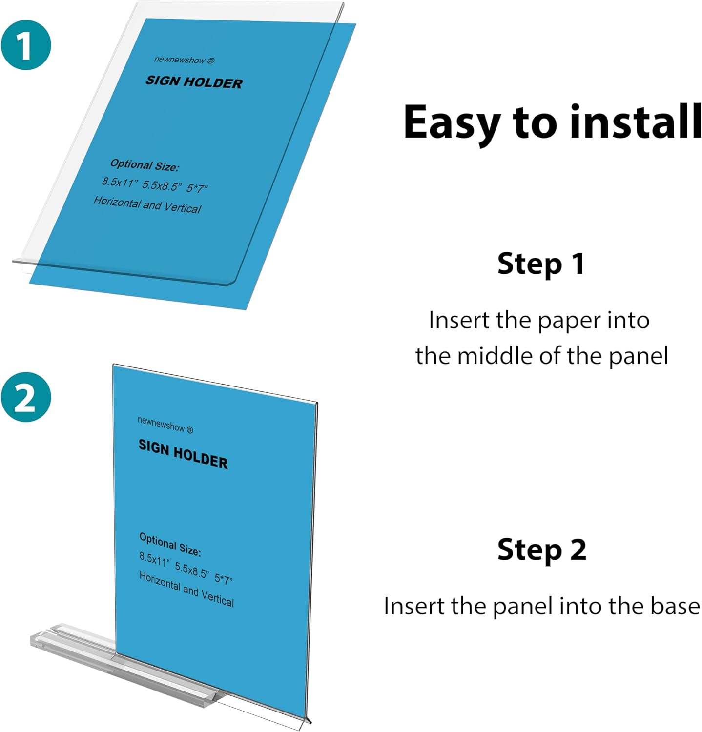 newnewshow Acrylic Sign Holder 5.5x8.5 Inch 3 Pack Vertical T Shape Double-Sided Desktop Display Holder. (Optional 8.5x11 8.5x5.5 5x7 Horizontal and Vertical)
