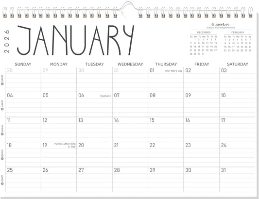 GuassLee Wall Calendar 2026 12 Months Planner Through Jan. 2026 to Dec 2026 17" X 12" Paper Monthly Planner Wall Hanging Calendar with Thick Paper for Easy Organizing