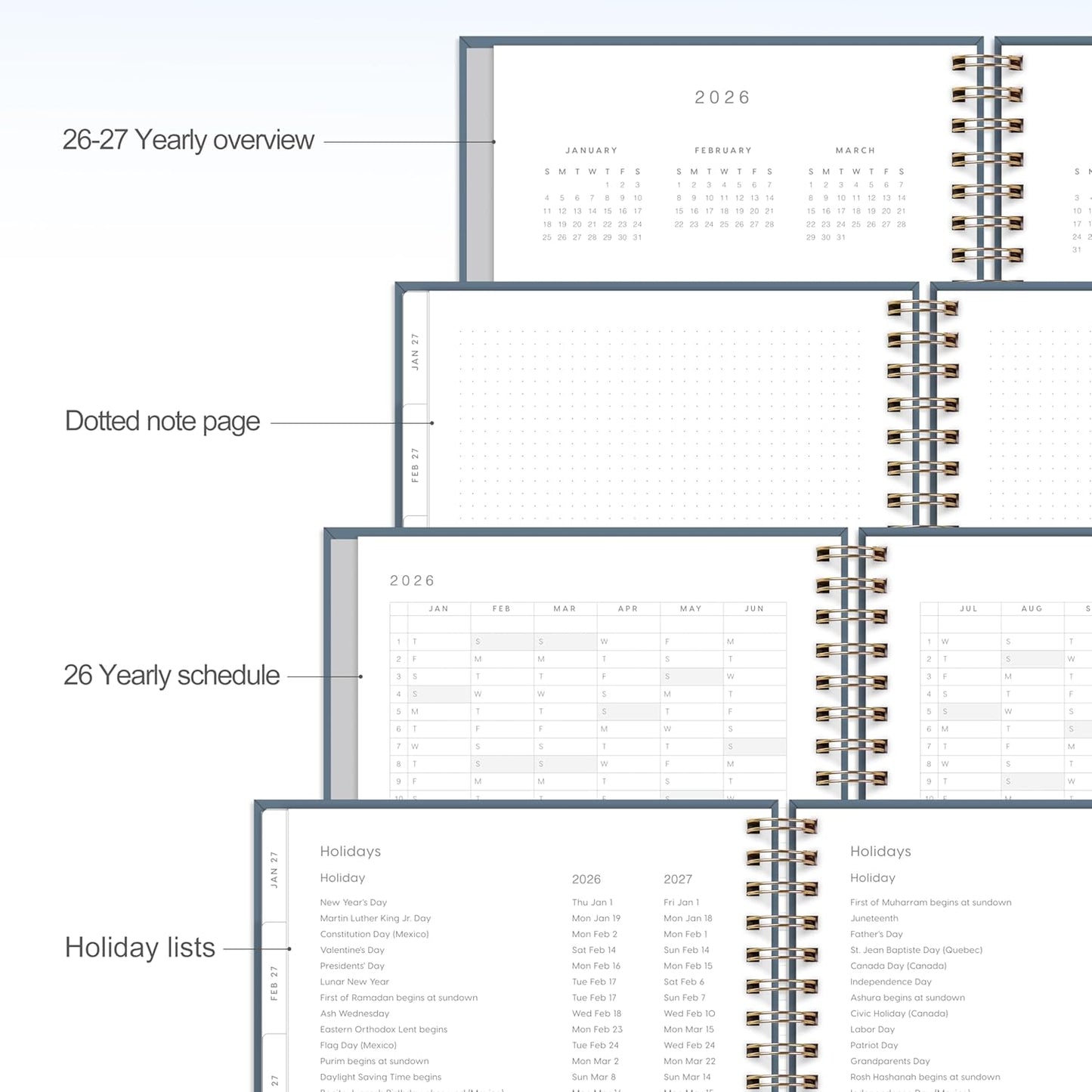 And Per Se 2026 Planner, A4 Size-Daily, Weekly & 18-Monthly Leather Hardcover Planner, Daily Schedule, Monthly Tabs, 100 GSM Thick Paper(Dark Blue)