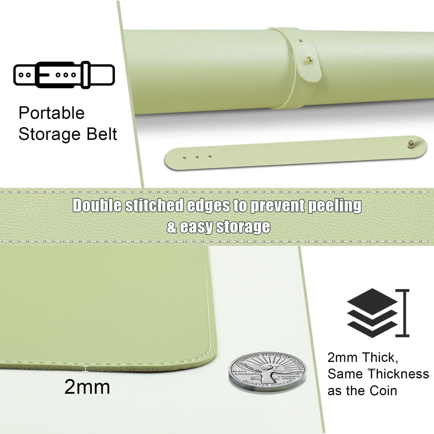 Large Desk Pad 35.4" x 17", Non-Slip Desk Mat with PU Leather & Natural Cork, Waterproof Writing Desk Natural Cork, Computer Mat Desk Protector for Office Home, Matcha