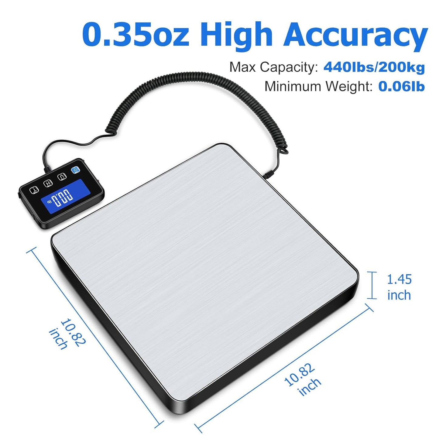 Shipping Scale, 440 lbs/0.35oz High Accurate Digital Postal Scale with Hold/Tare Function, Shipping Scale for Small Business, Packages, Luggage, Home Use, Battery & Charging Cable Include