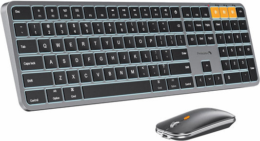 ProtoArc Backlit Bluetooth Keyboard and Mouse for Mac, KM100-A Full Size Wireless Keyboard Mouse for Mac, Multi-Device Rechargeable for MacBook Pro/Air, iPhone, iPad, Space Gray