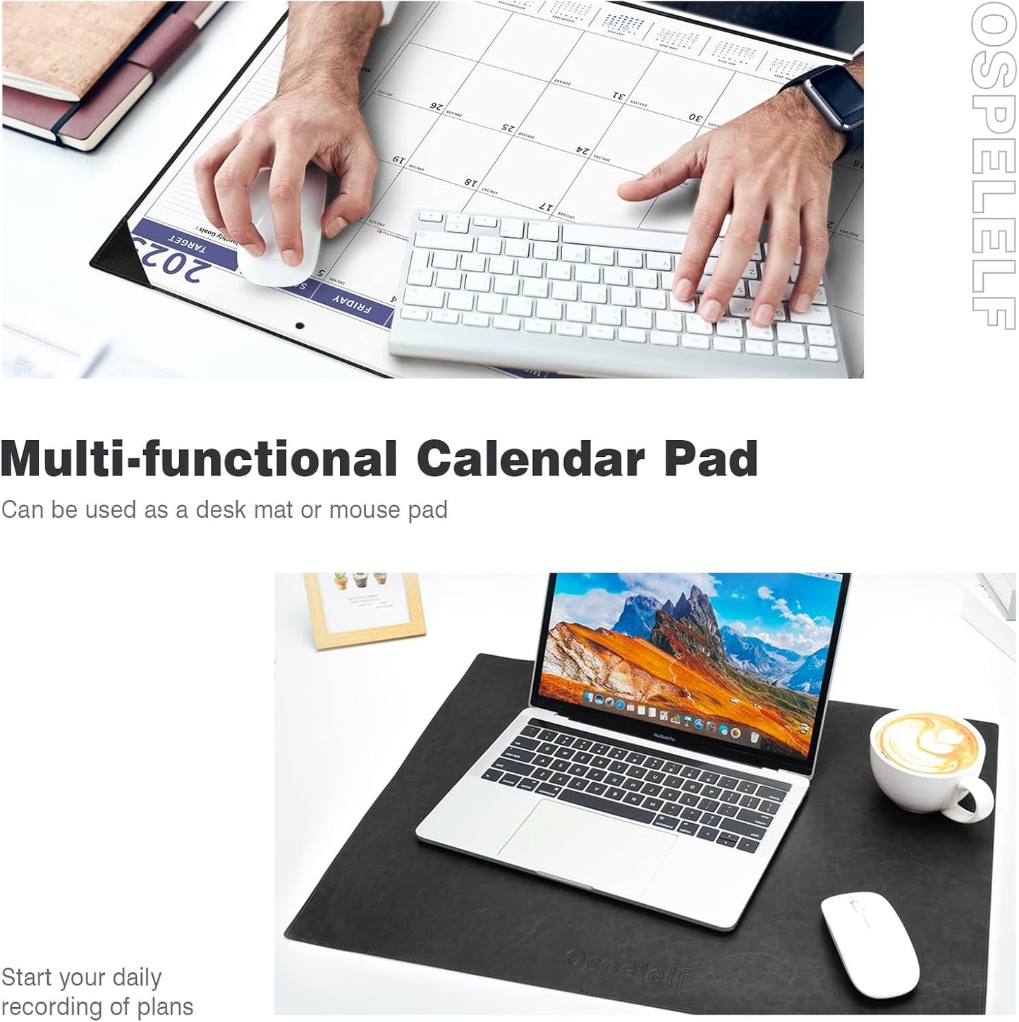 Ospelelf Large Desk Calendar 2025-2026 with PU Leather Pad, 18 Months Planner Pad from July 2025 to Dec 2026, 22" x 17" Wall Calendar with Protective Cover for Home or Office, Black