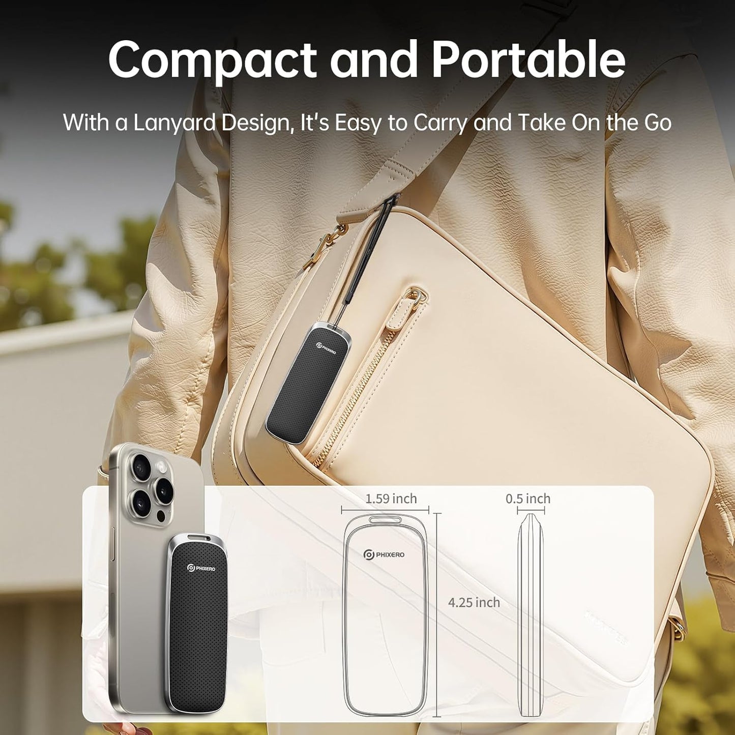 PHIXERO P10PRO External NVMe SSD 512GB, Up to 1050MB/s, USB 3.2 Gen2, Includes 2-in-1 USB C Cable, Portable Hard Drive for iPhone 15+/Android/Windows/Mac, Black