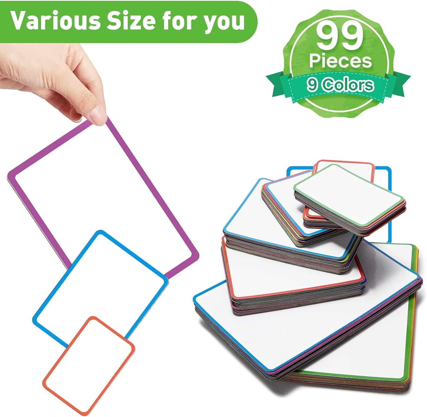 99 Pcs Magnetic Dry Erase Labels Reusable Name Magnets for Classroom Whiteboard 3 Sizes Colored Magnetic Blank Cards for Office Home Kitchen Fridge(Colorful)