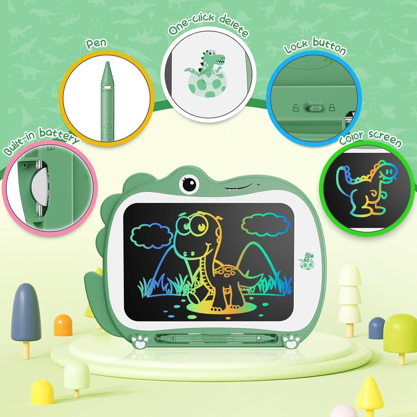 8.5 Inch Dinosaur LCD Drawing Tablet Writing Board Toddler Toy Educational Toys Birthday Christmas Gifts Toys for 3 4 5 6 Years Old Boys and Girls (Green)