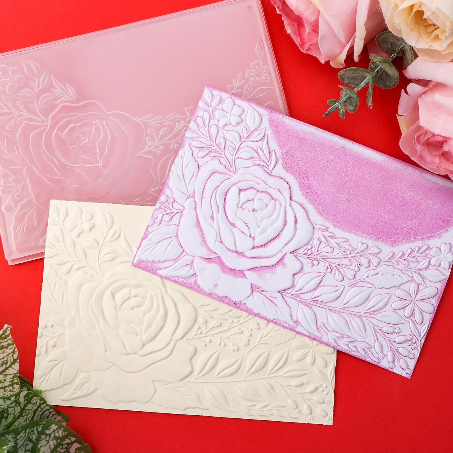 BAOFALI 3D Embossing Folder for Card Making, Rose Clear Plastic Texture Fades Embossing Folder Template for Scrapbooking and Other Paper Craft Album Stamps DIY Decoration