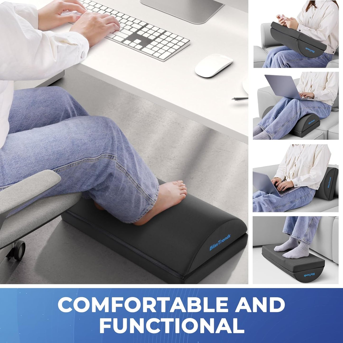 BlissTrends Foot Rest for Under Desk at Work-Versatile Foot Stool with Washable Cover-Comfortable Footrest with 2 Adjustable Heights for Car,Home and Office to Relieve Back,Lumbar,Knee Pain-Gray Long