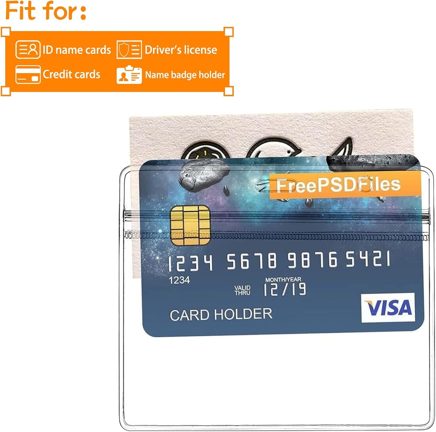 ID Badge Holder with Clip Clear Plastic Name Tag Holders Horizontal Ziplock Waterproof PVC ID Card Holder with Clip Straps(50 Pack, Horizontal 2.3X3.5)