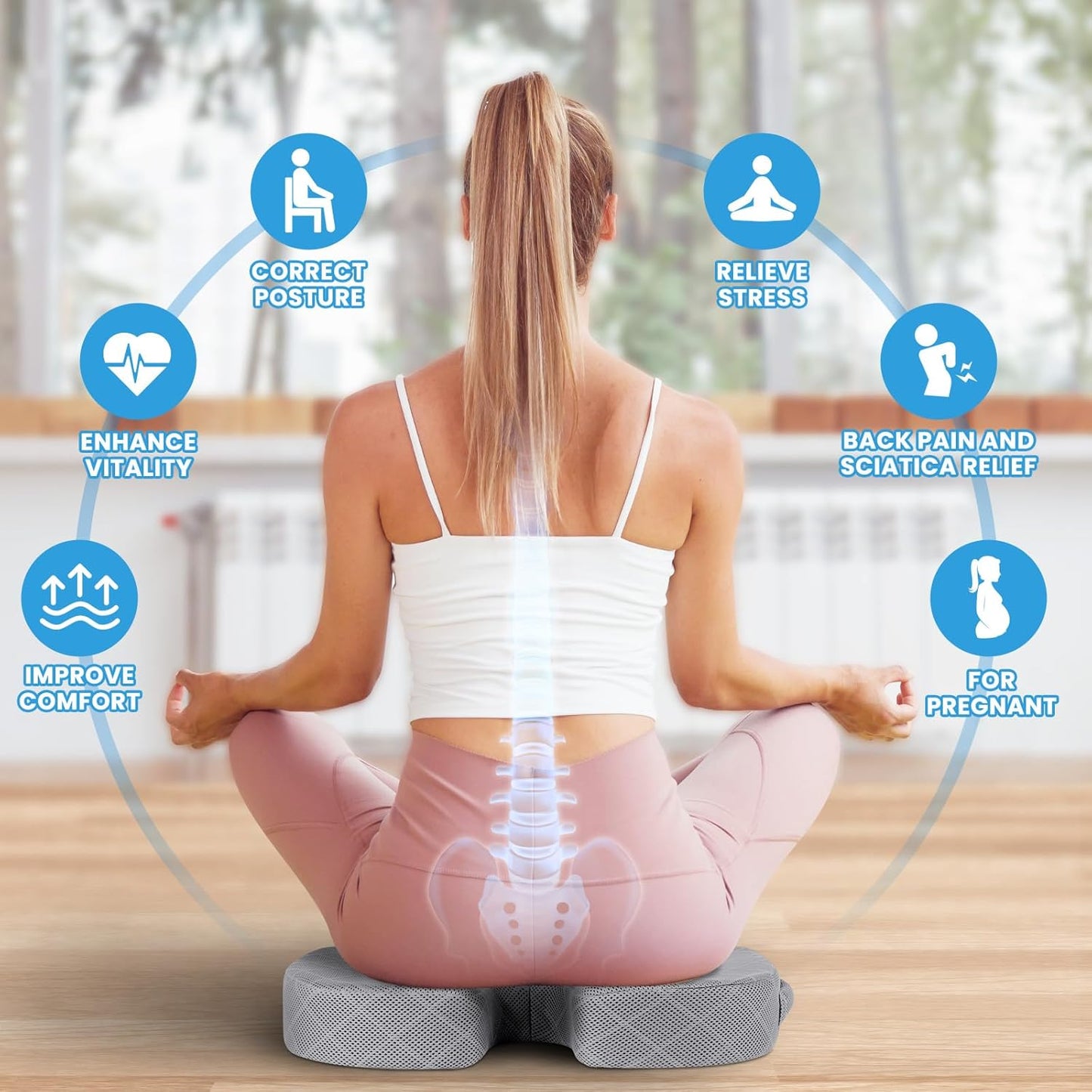 TushGuard Office/Car Seat Cushion, Non-Slip Sciatica & Back Coccyx Tailbone Pain Relief Chair Pad, Memory Foam Butt Pillow for Computer Desk, Wheelchair, Driving (Light Grey)